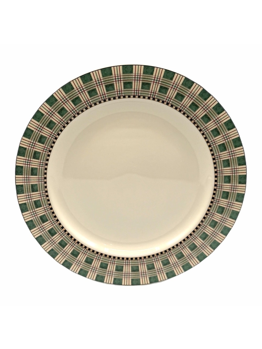 Vintage Sakura Debbie Mumm Winter Birds 12.5” Chop Plate – Green Plaid Rim